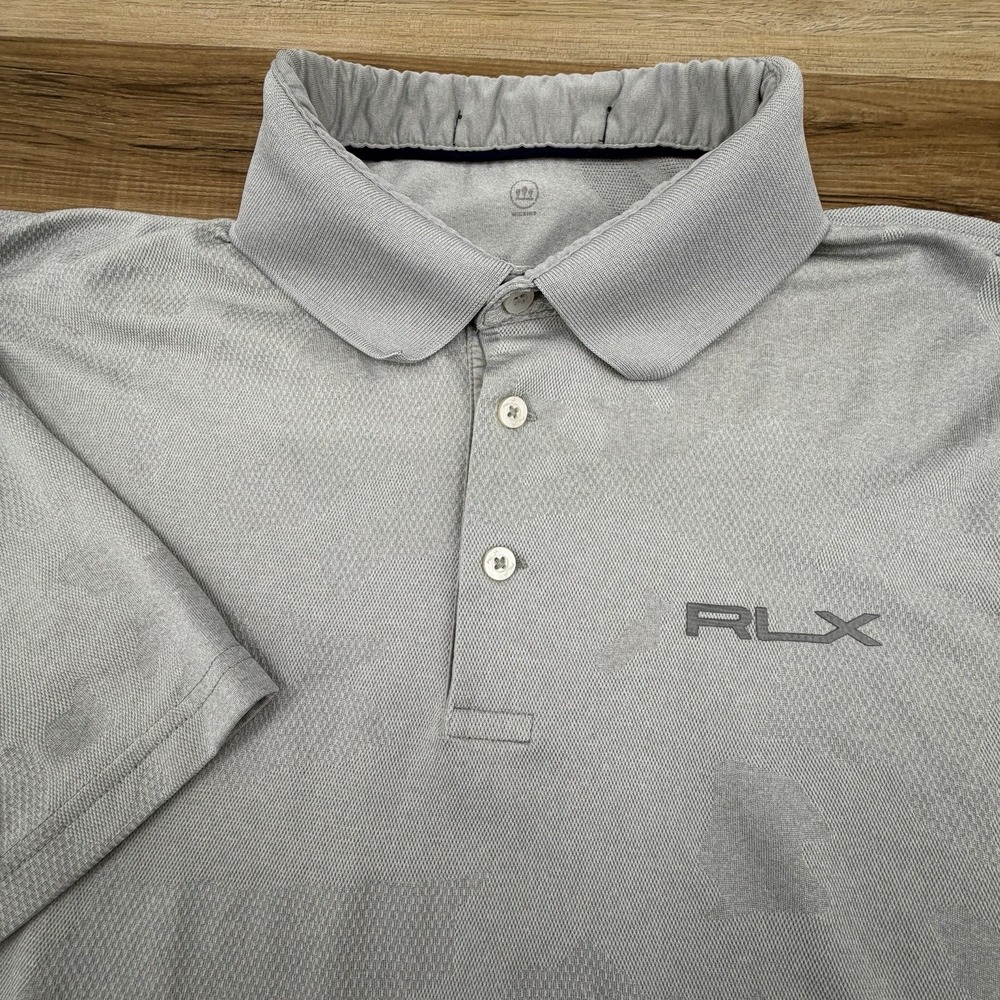 RLX Ralph Lauren Polo Shirt Mens L Gray Camo Performance Golf Stretch Wicking